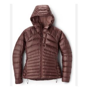 REI Co-app Womens Magma 850 Down Zip Up Hooded Jacket Packable Puffer Warm Brown